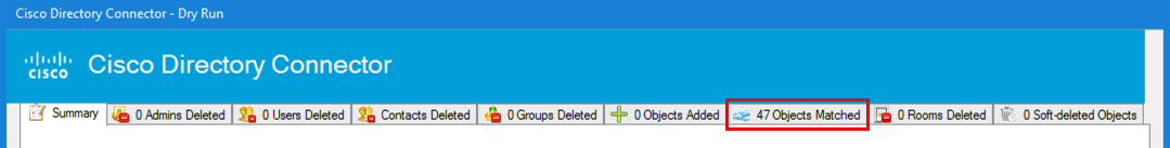 Directory Connector dry run results showing matched objects