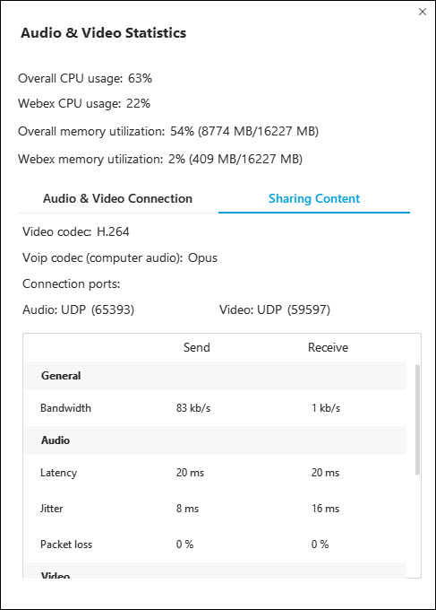 Audio & Video Statistics dialog box