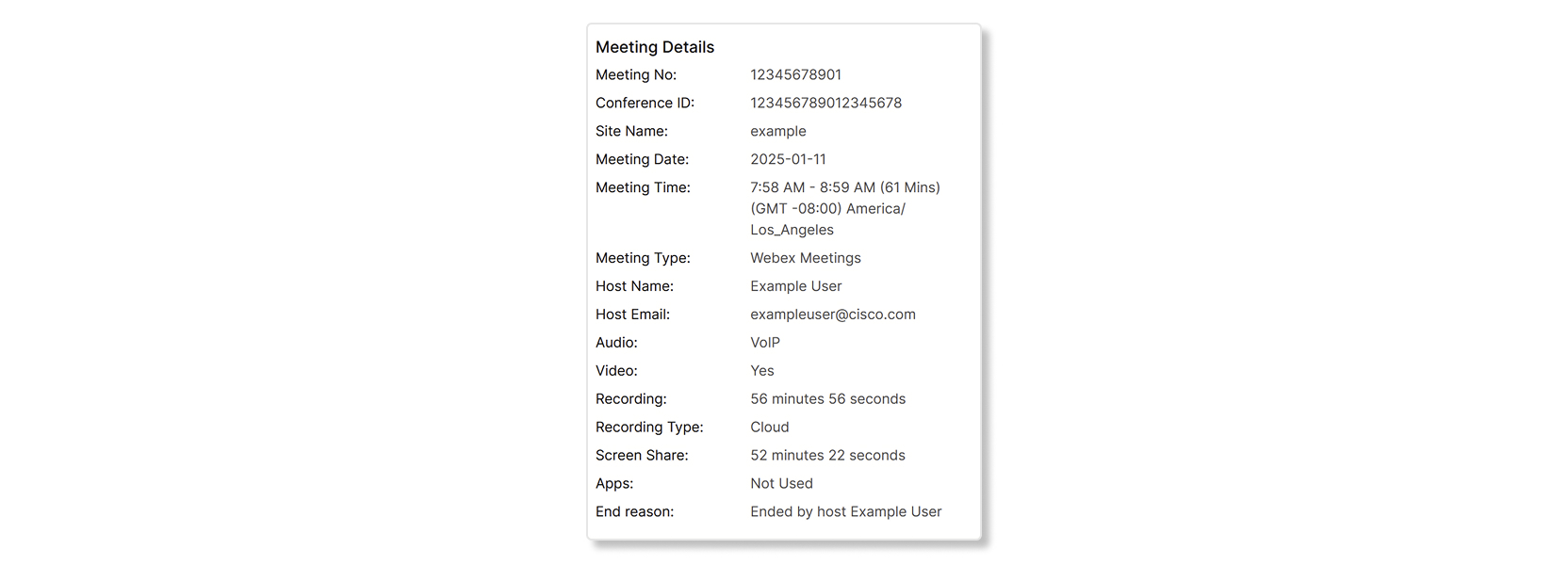 Meeting details tab for Troubleshooting in Control Hub