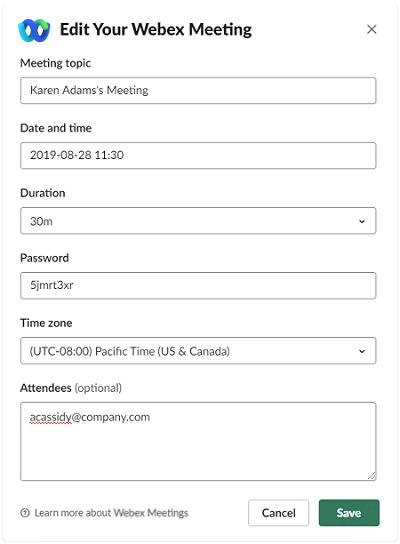 Edit Your Webex Meeting dialog box