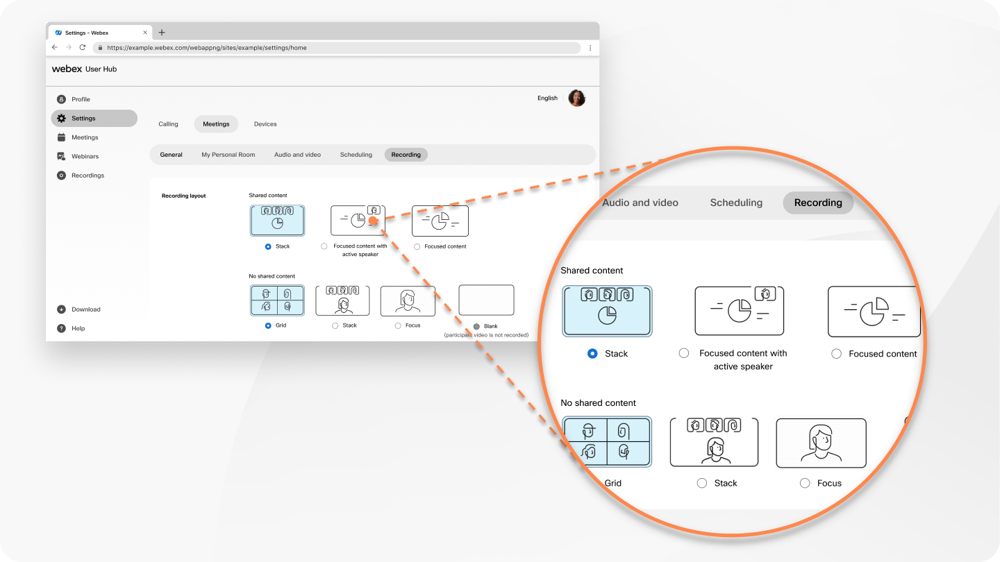 changing the video layout settings of recorded meetings