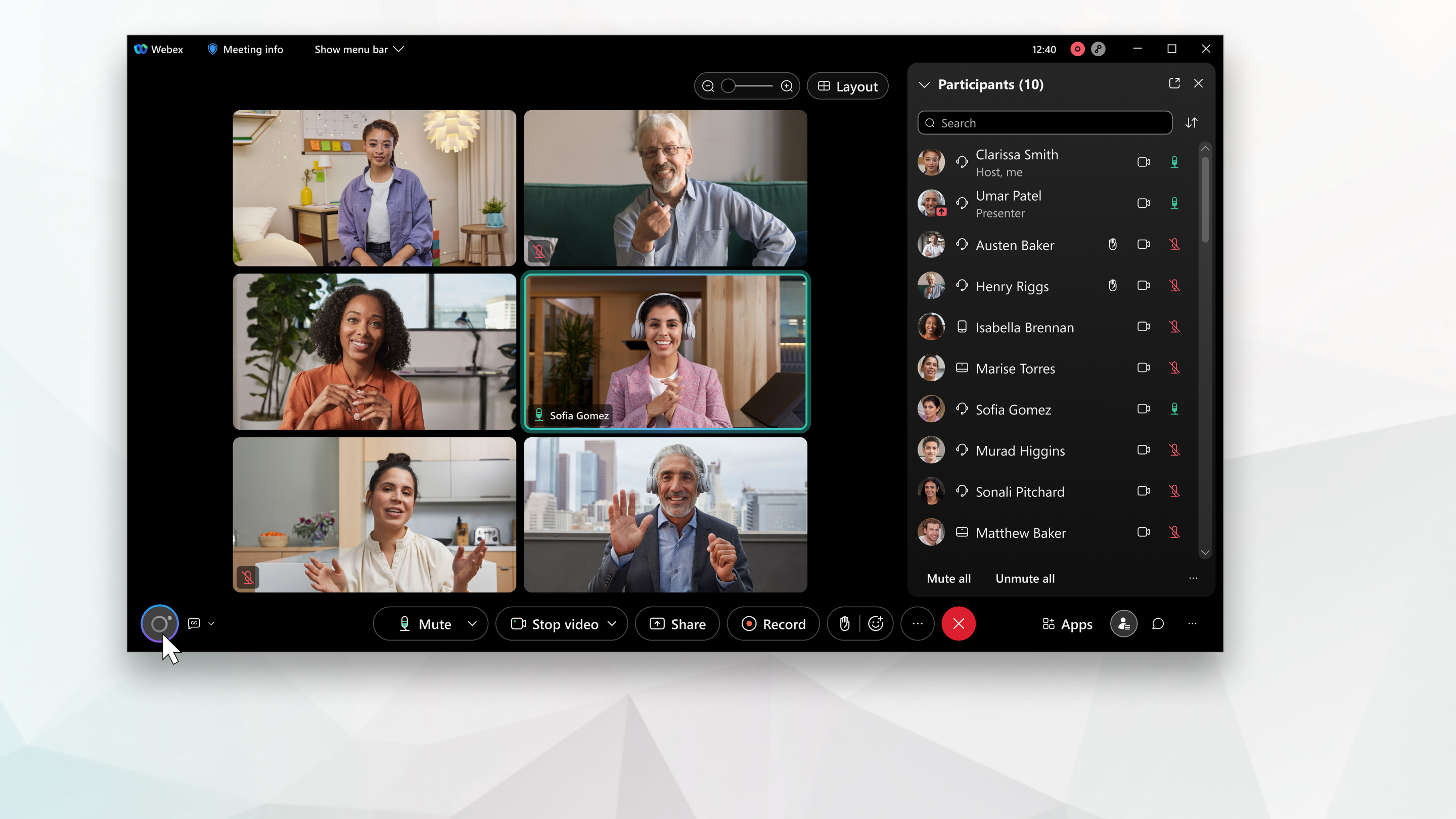 Webex Assistant wird unten links angezeigt