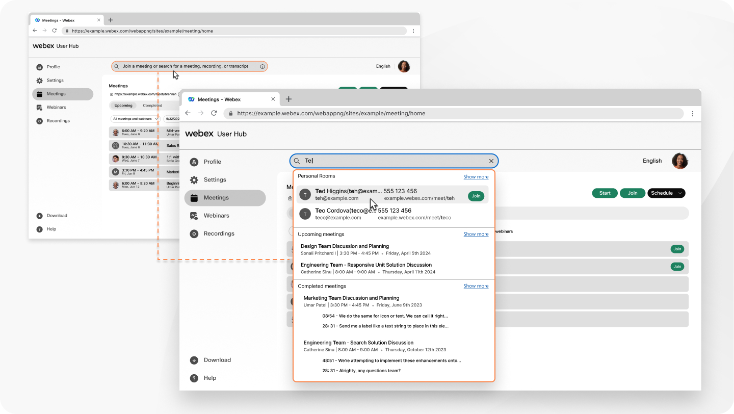 searching for keywords across all meetings and webinars