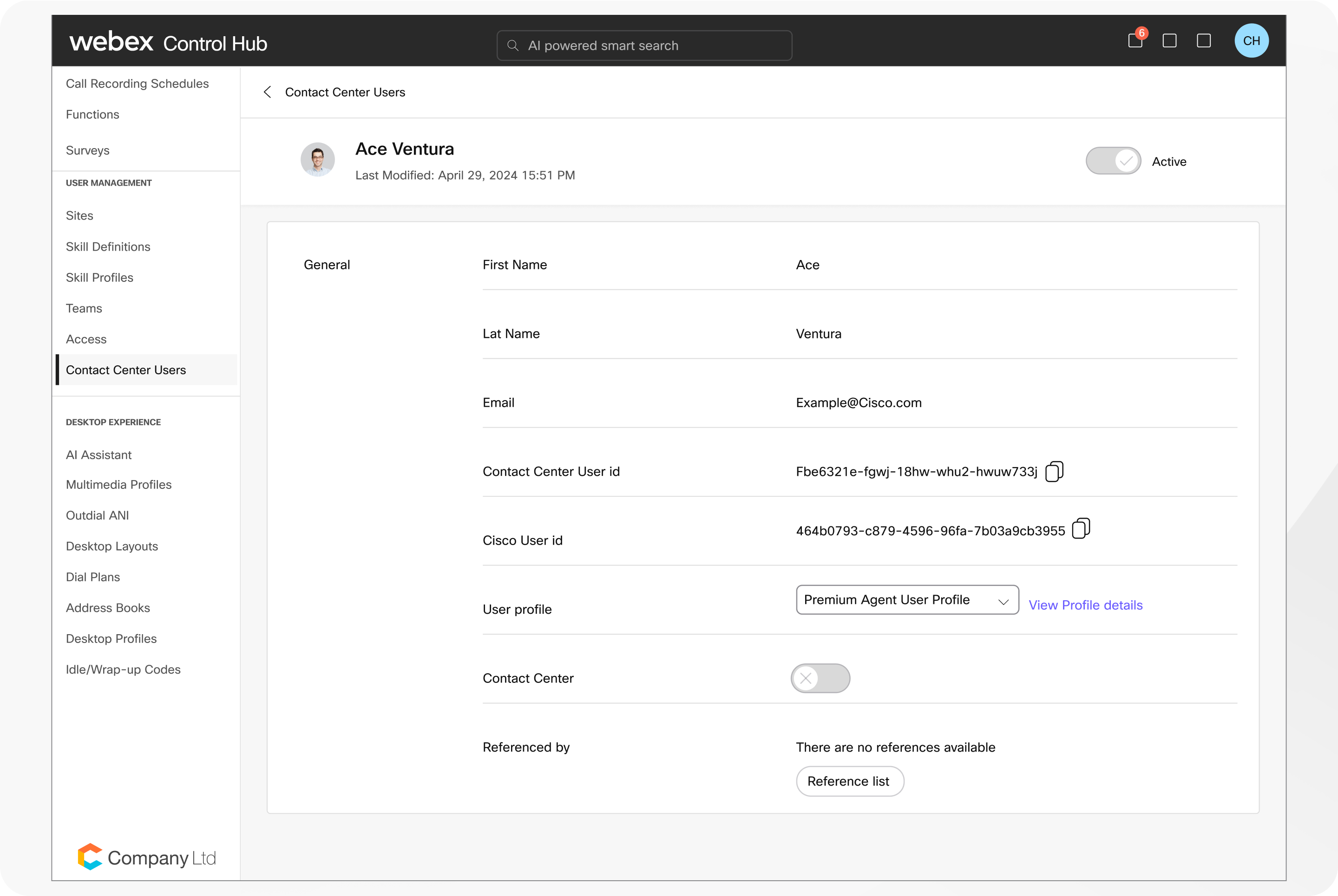 Contact center user details