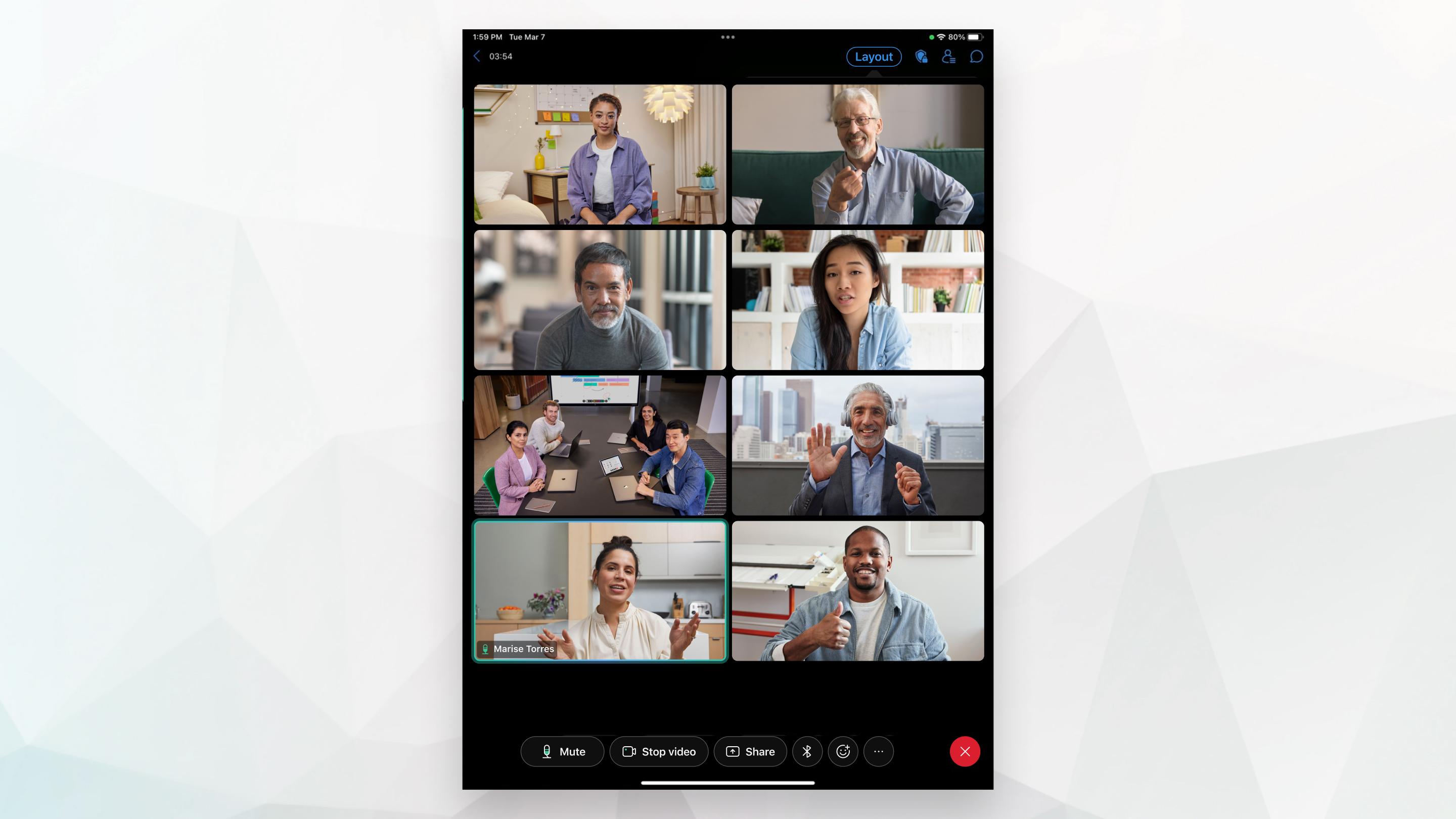 2x4 vista a griglia durante una riunione su iPad