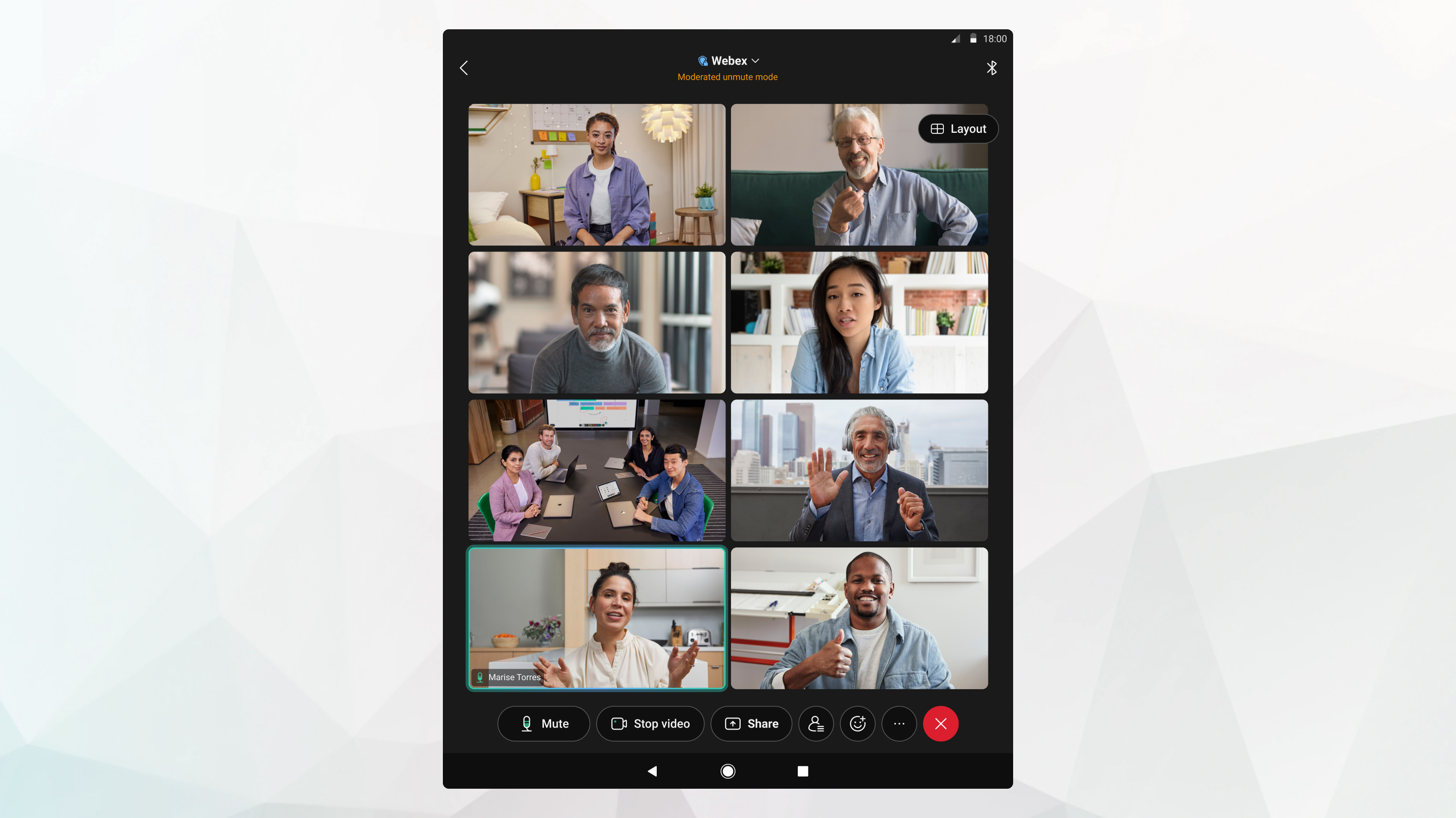 2x4 prikaz rešetke tijekom sastanka na Android tabletu