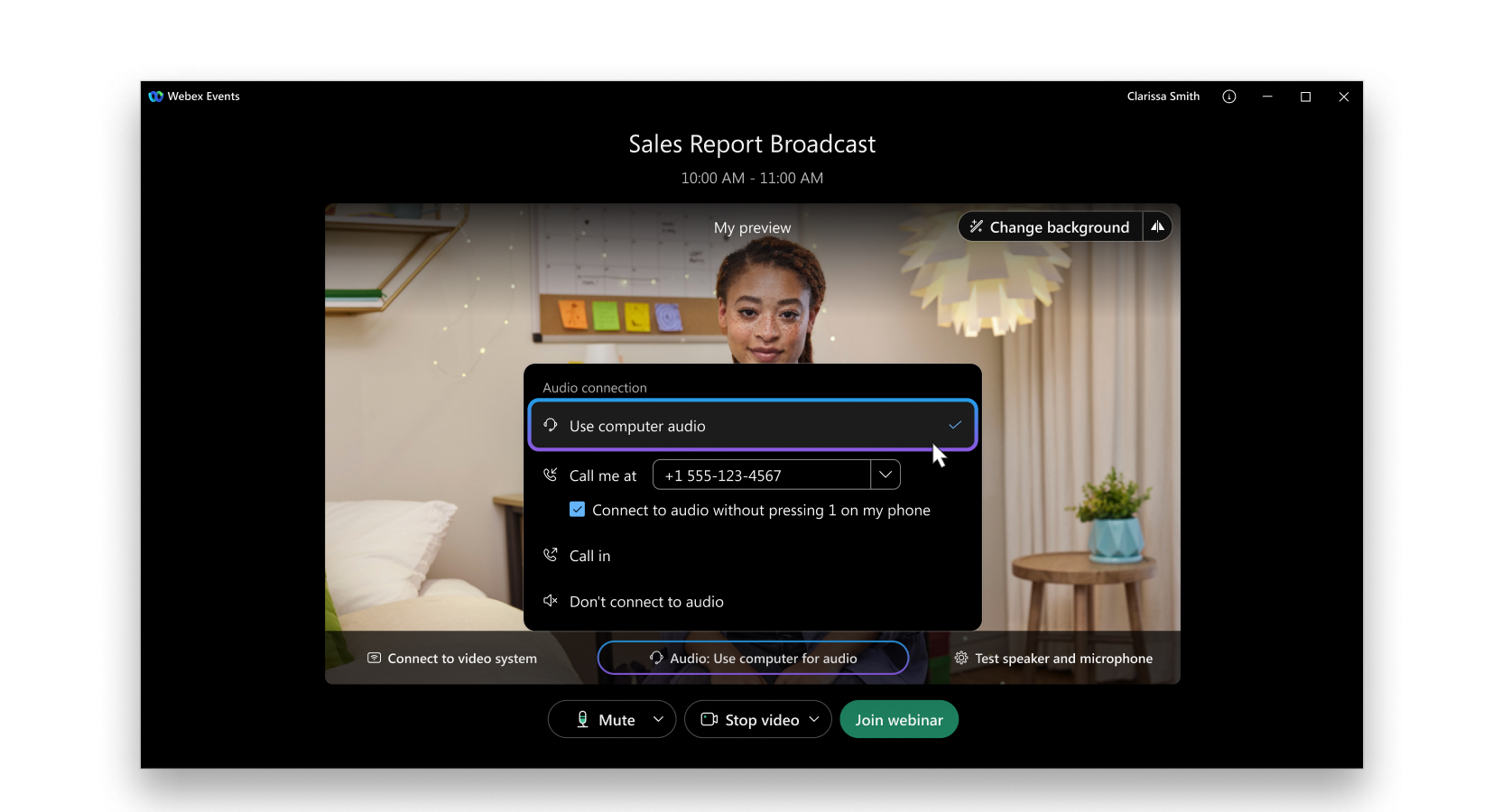 Audioverbindung in Webex Webinar herstellen