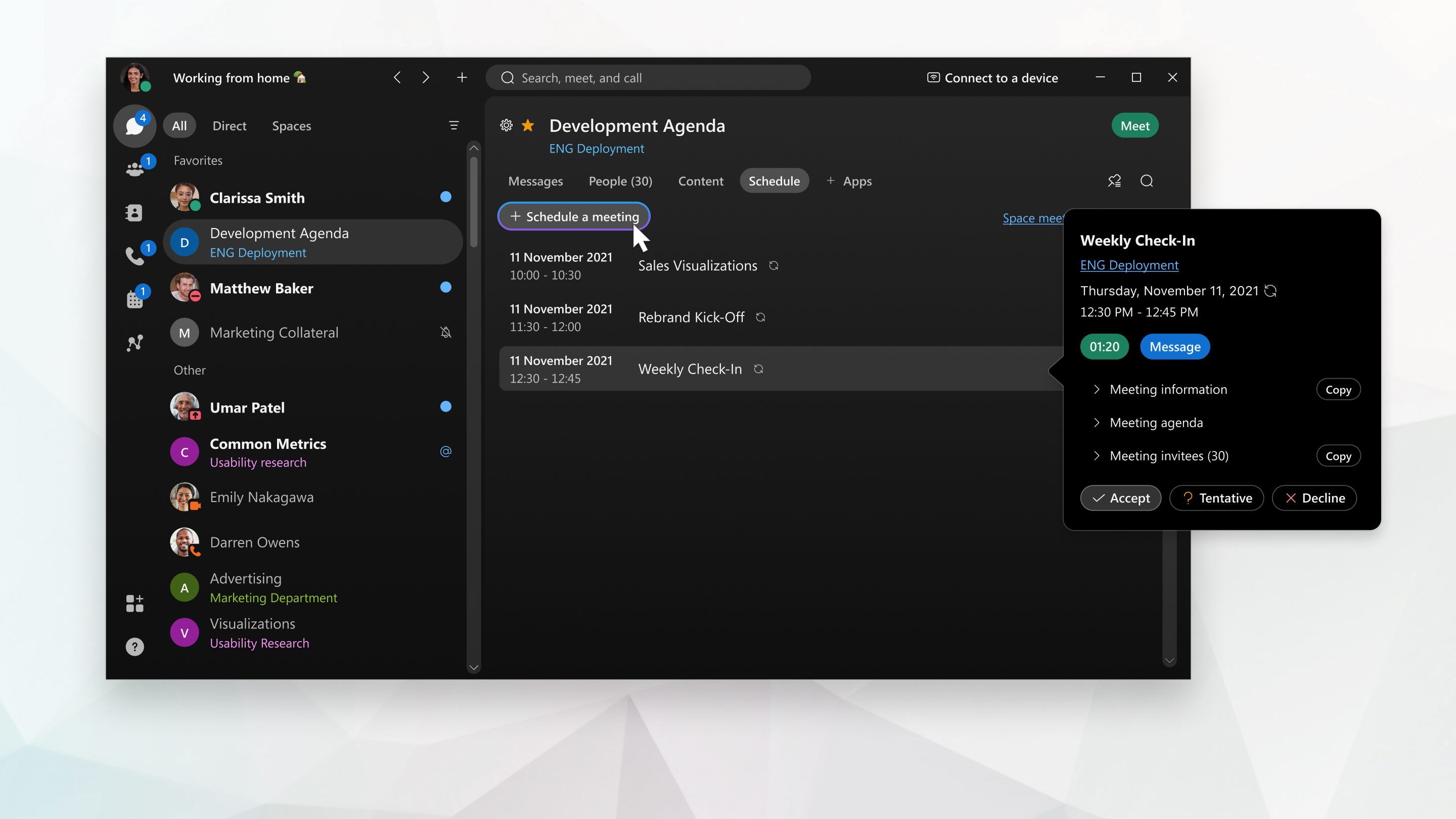 Schedule meetings from one of your spaces..