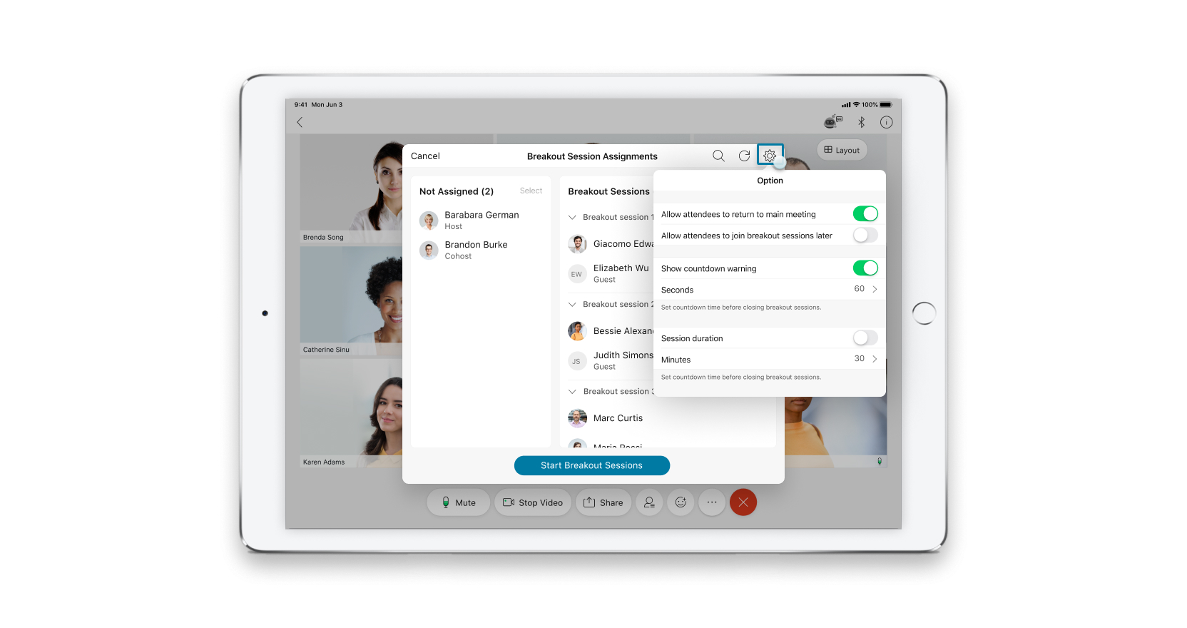 Breakout session settings