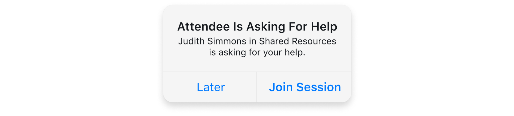 Meddelelse om mødedeltager anmoder om hjælp