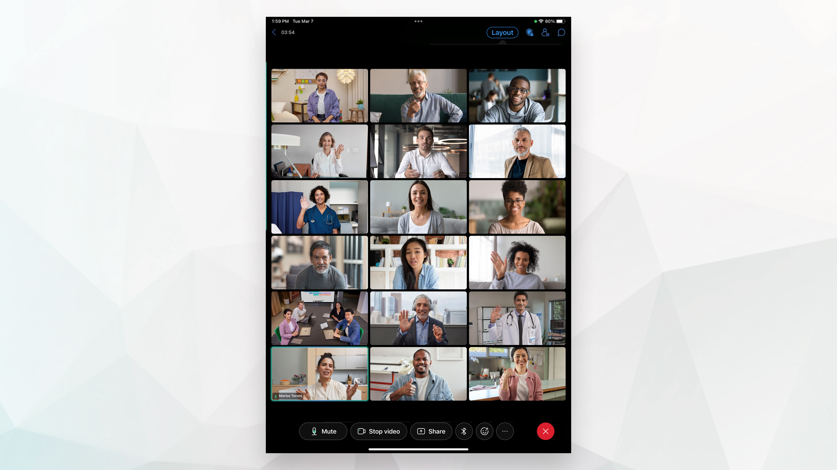 3x6 prikaz rešetke tijekom sastanka na iPadu