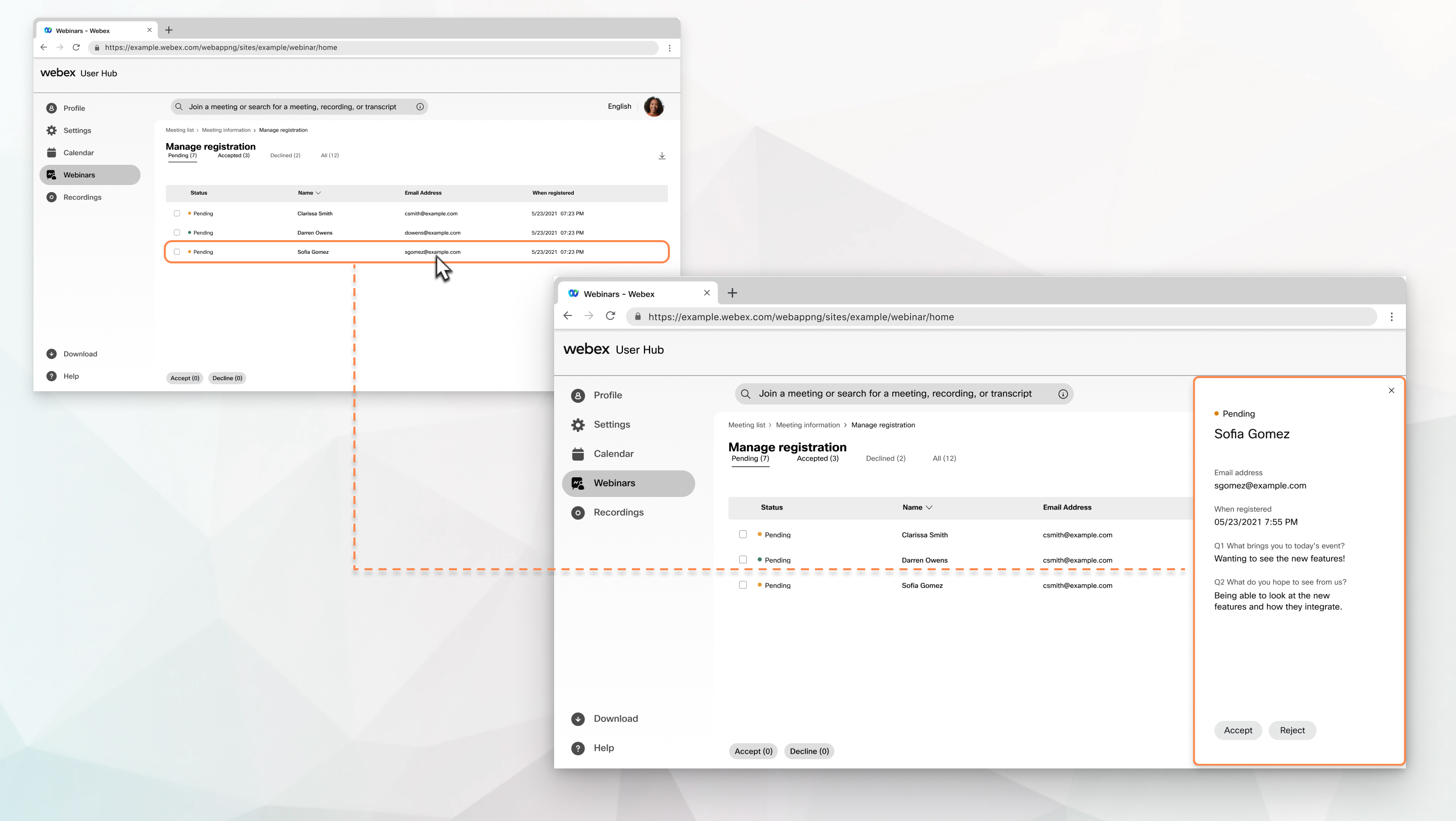 administrer webinarregistreringer