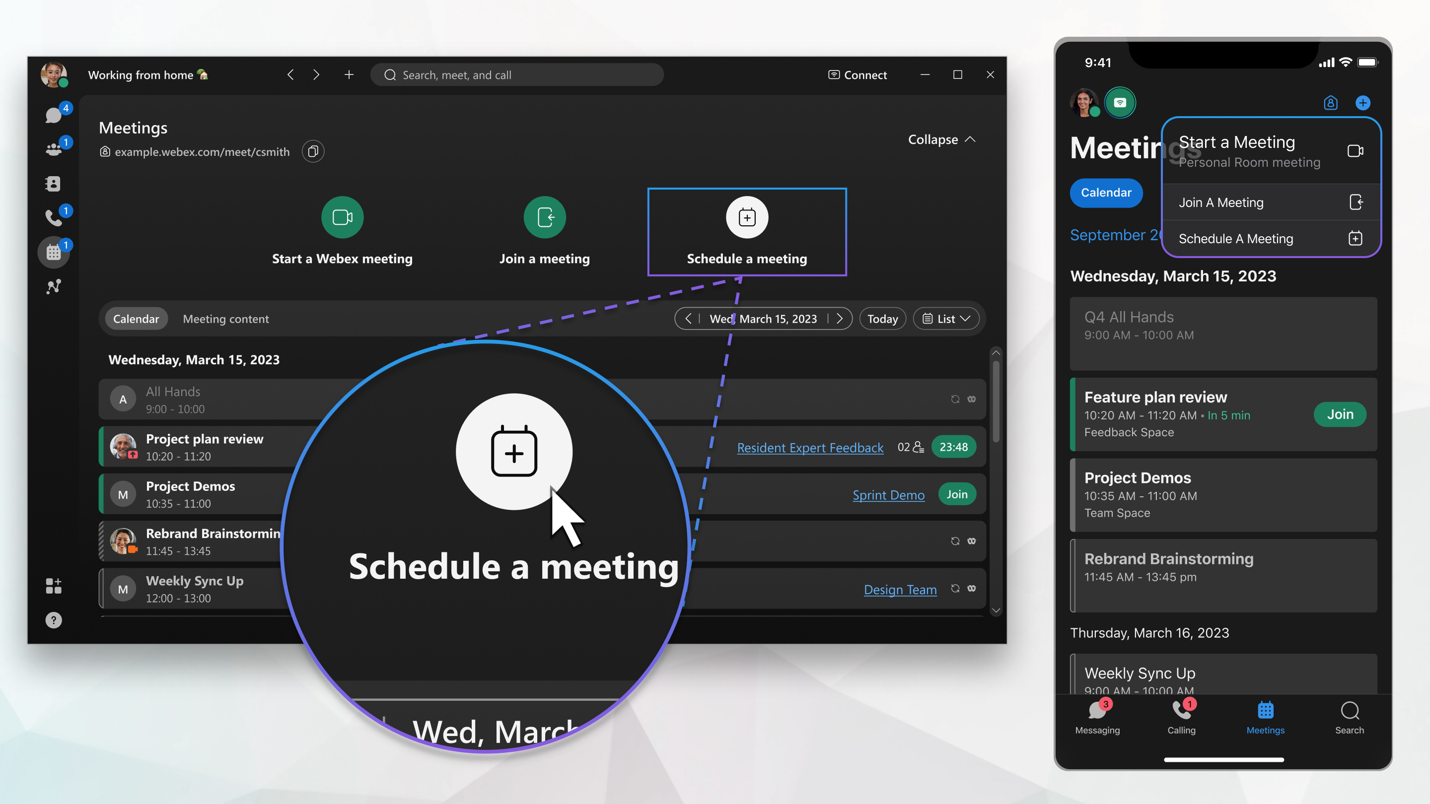 Schedule a meeting from the app