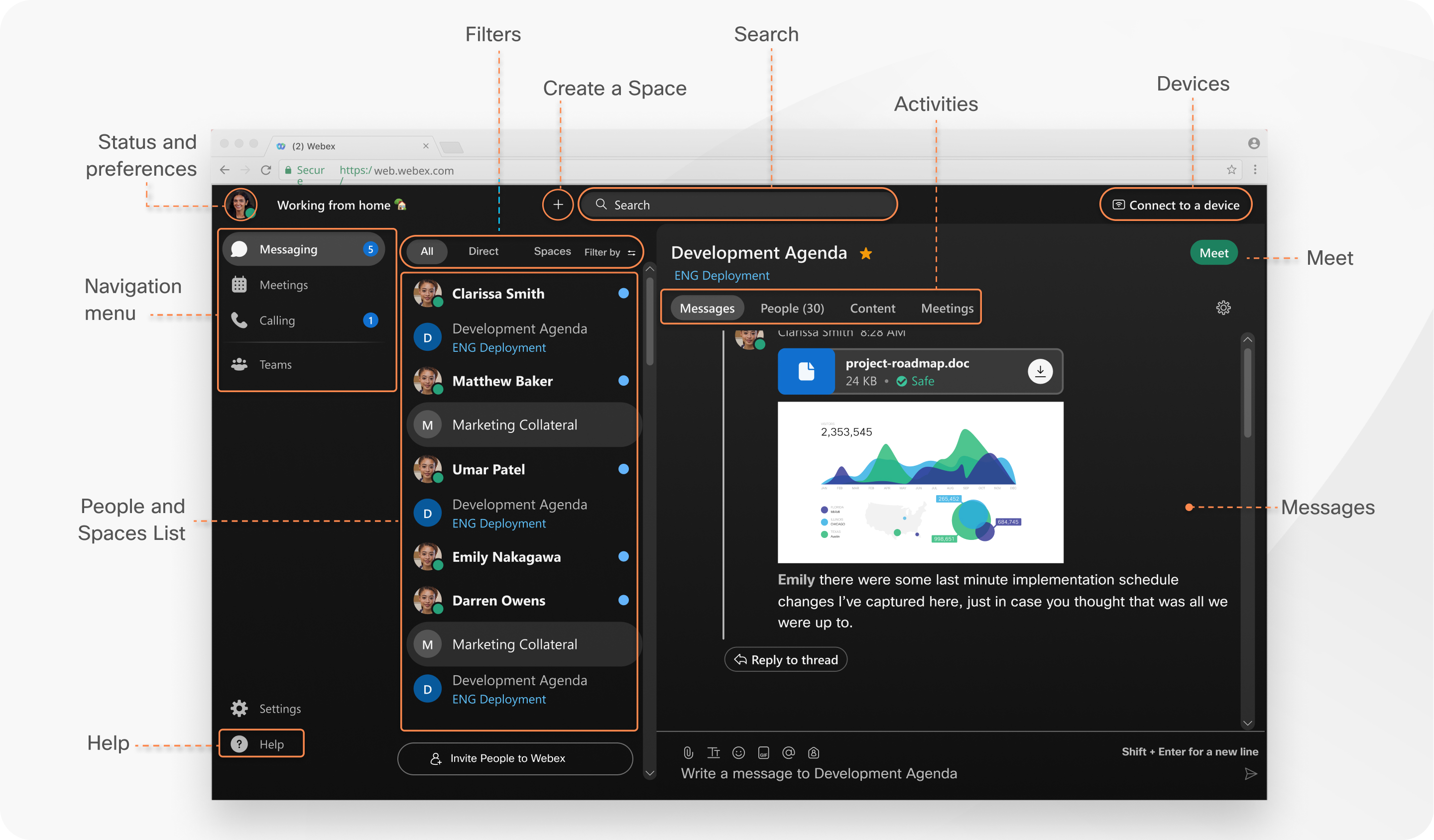 een overzicht van de Webex-web-app