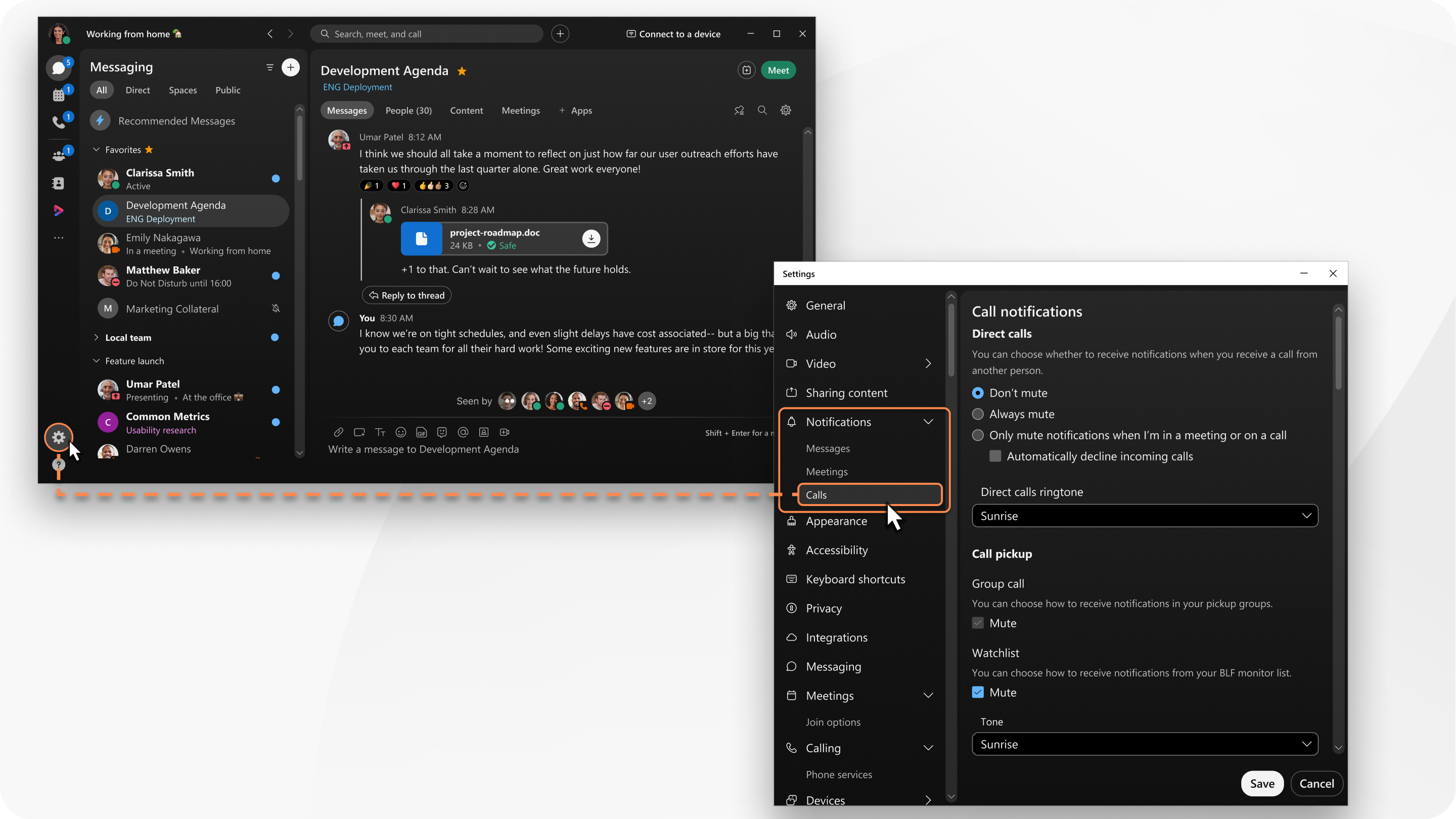 alterar suas configurações de notificação de chamadas no aplicativo de desktop