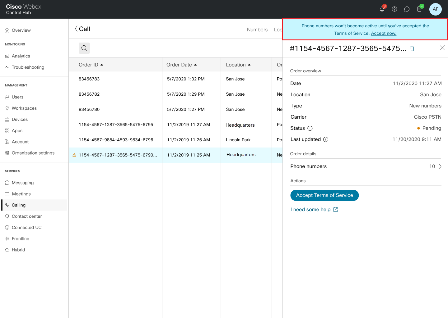 Page finale de commande RTCP - Conditions de service