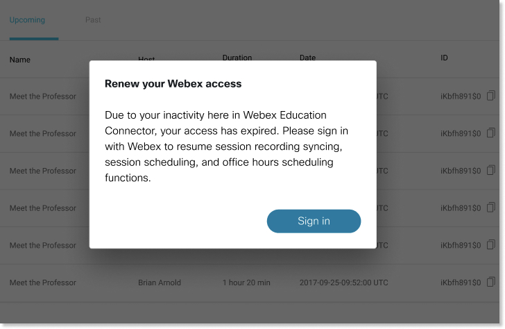 Webex アクセス ウィンドウを更新する