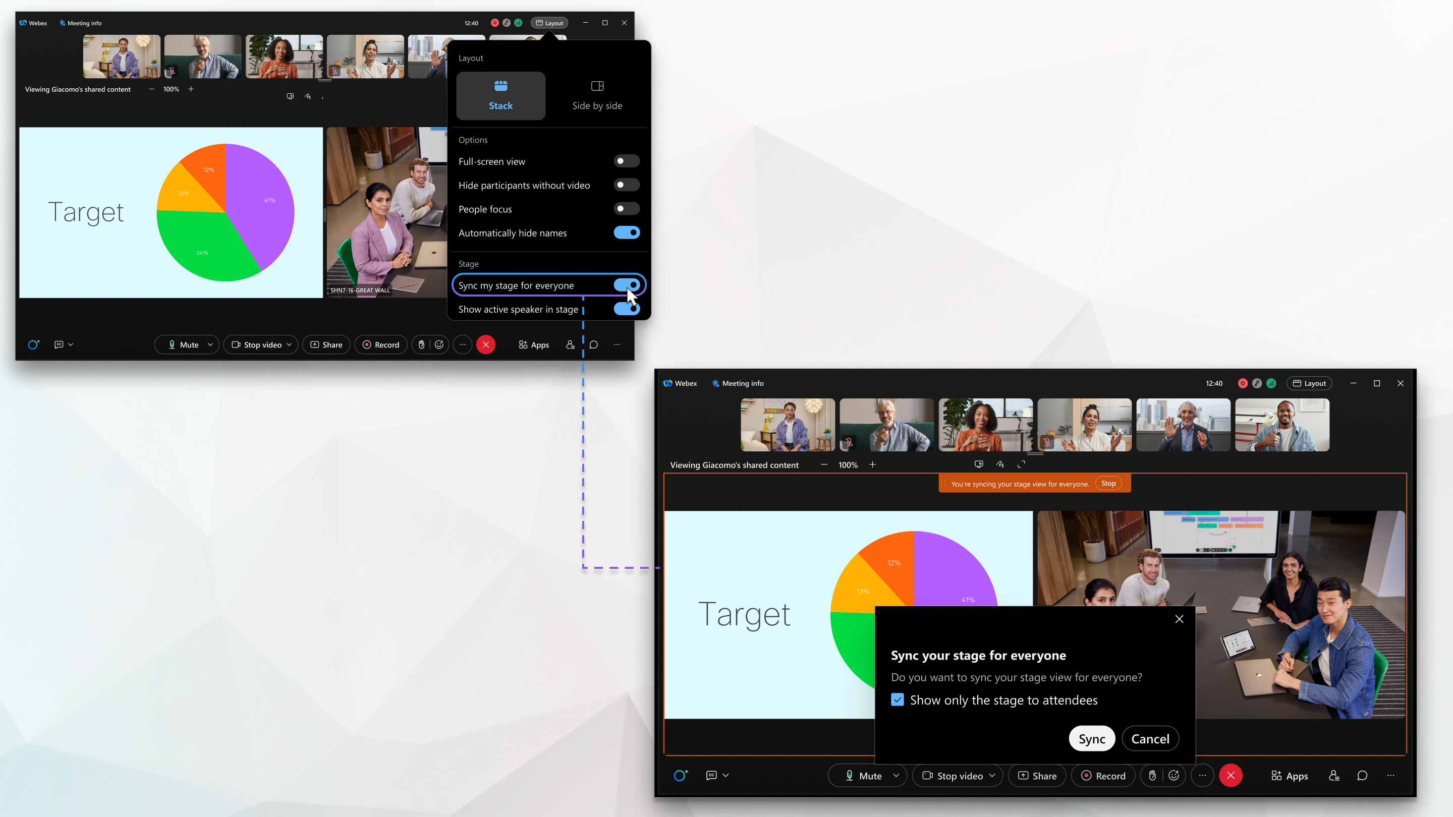 Sync the stage view during a meeting
