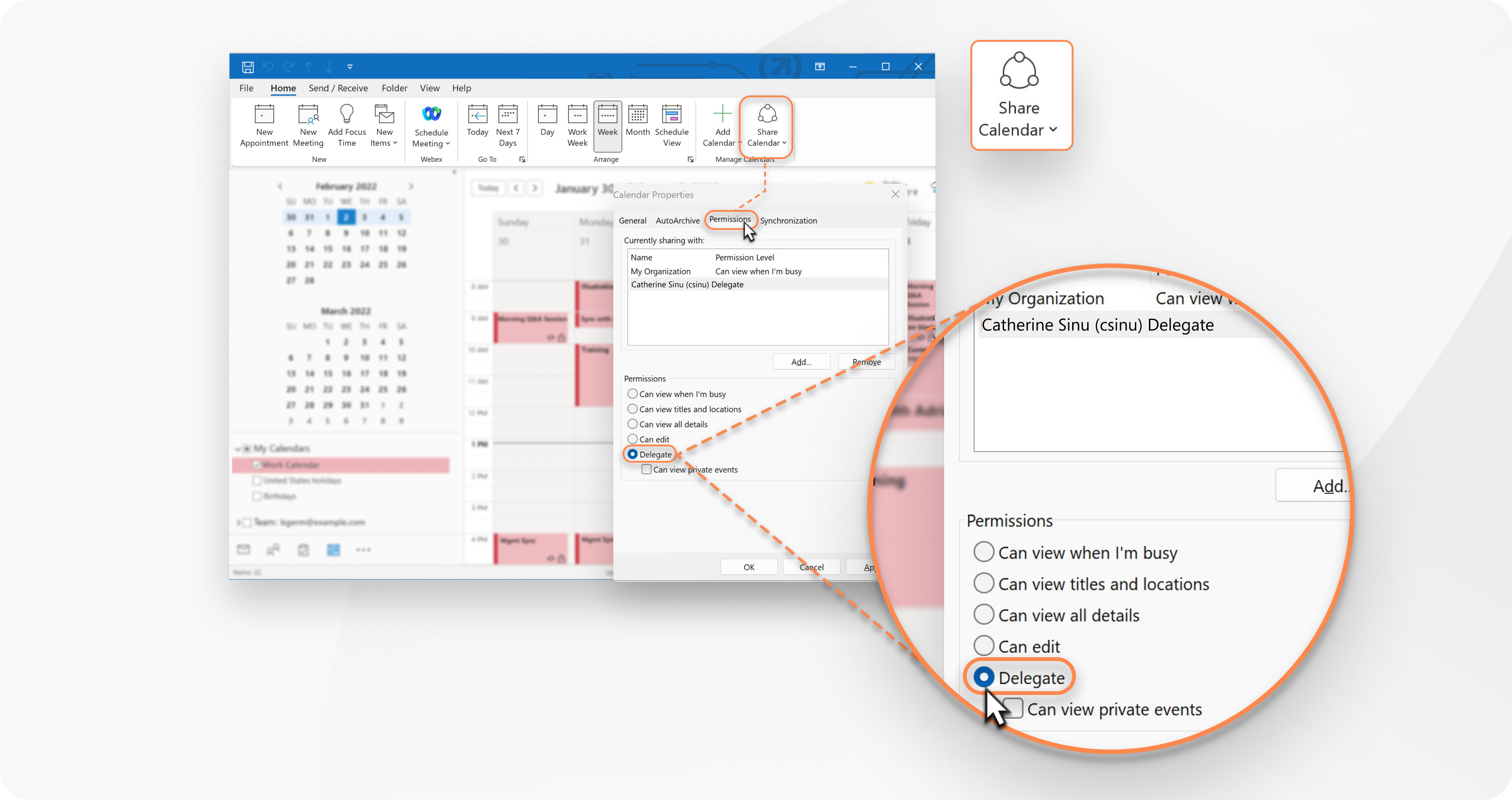 Delegate meetings scheduling permission in Microsoft Outlook