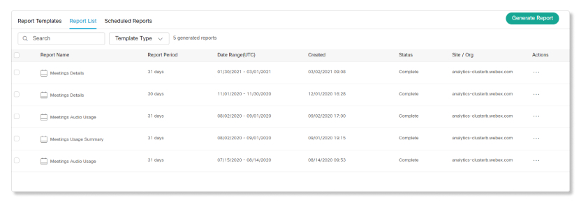 Example of completed reports in Report List