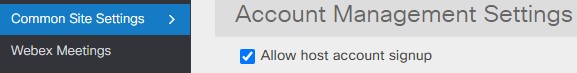 Screenshot of site admin showing "Allow host account signup" option