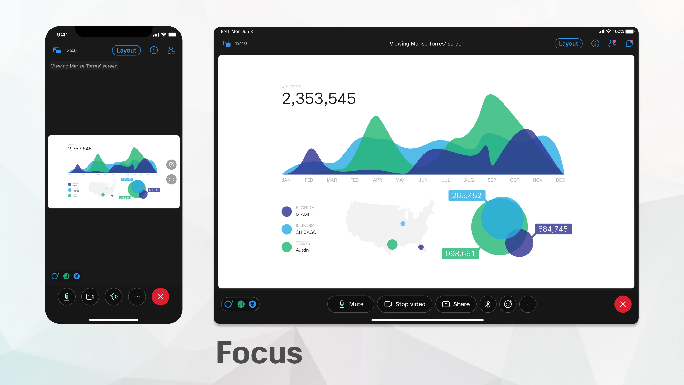 focus il layout quando il contenuto è condiviso