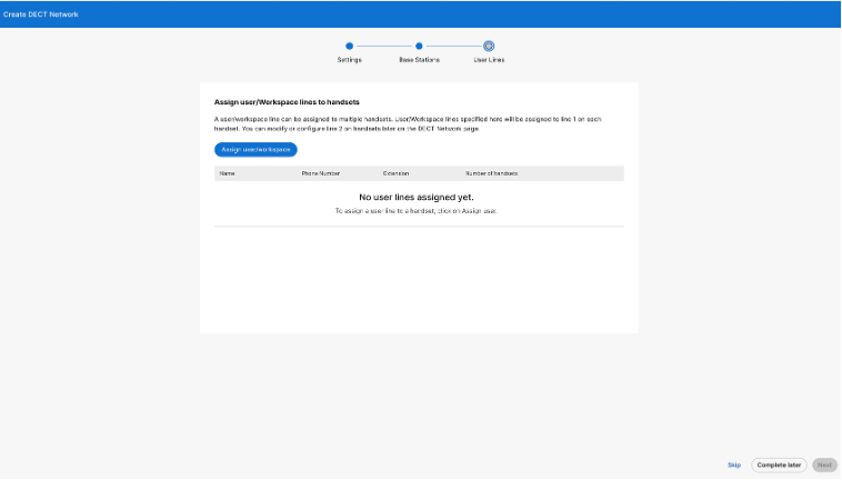 Assign user lines to handsets while creating DECT network