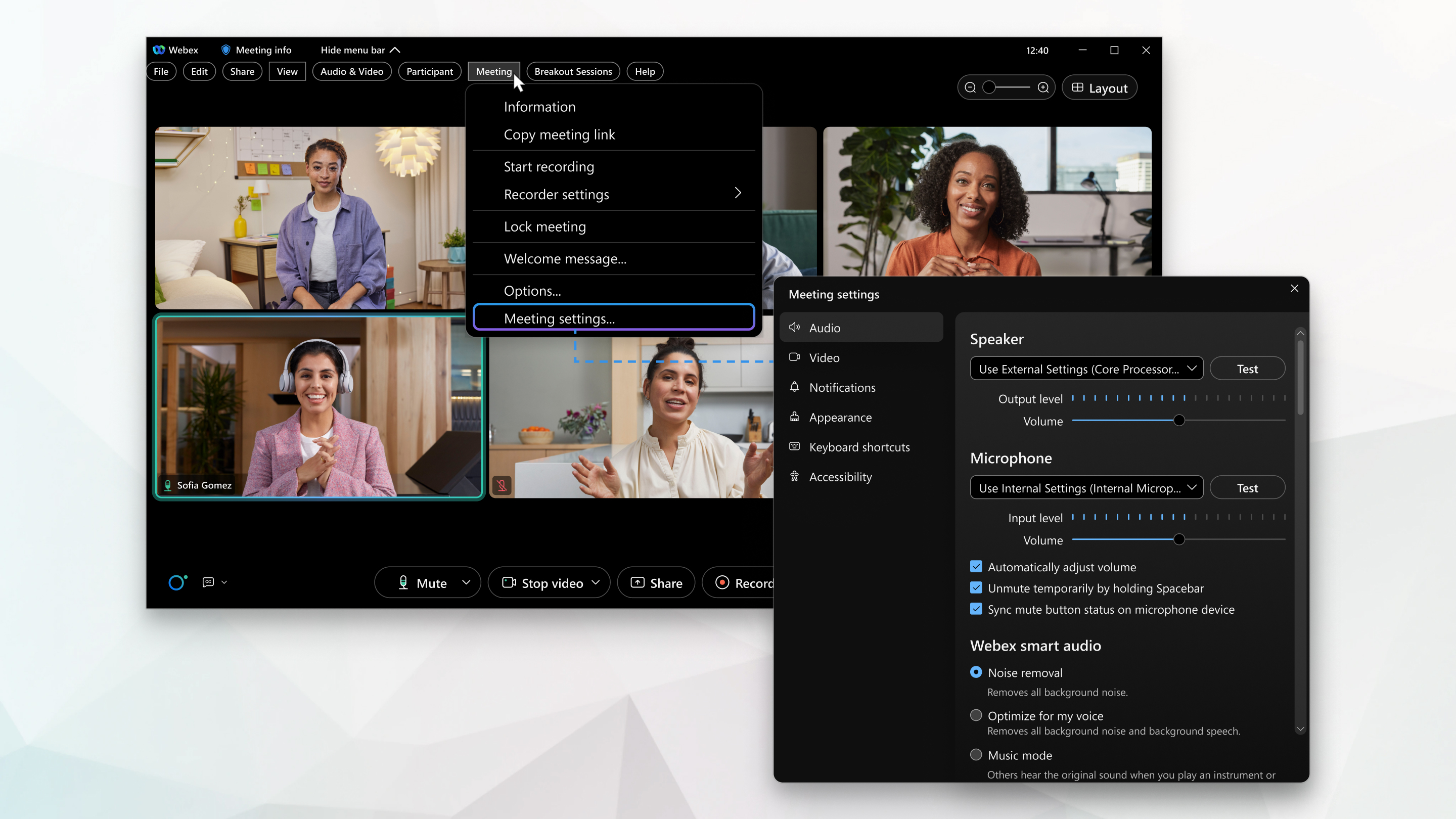 Seleccionar configuración de audio en Webex Meetings y Webex Webinars