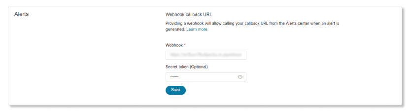 O opțiune de alertă pentru adresele URL de apelare inversă webhook