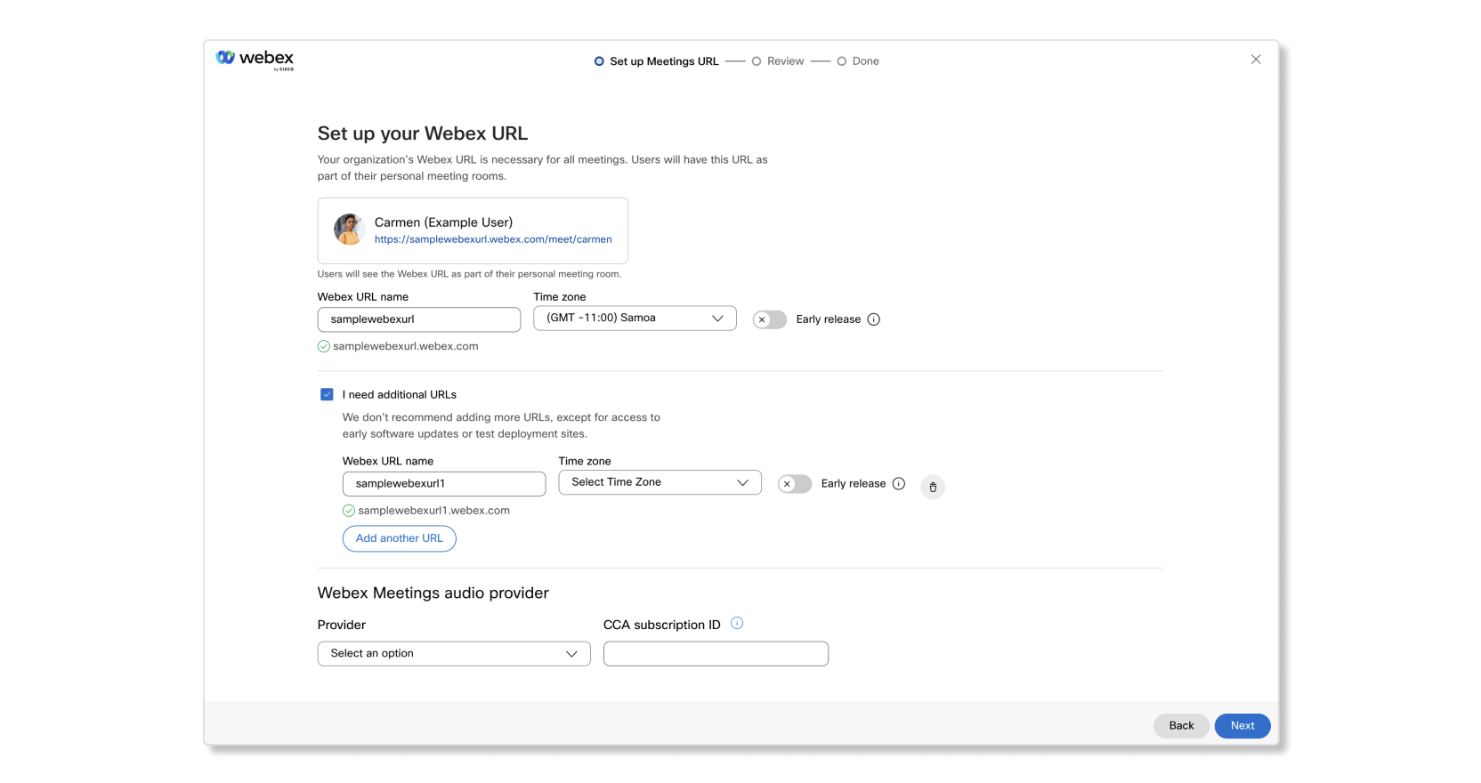 Webex Meetings URLのプロビジョニング