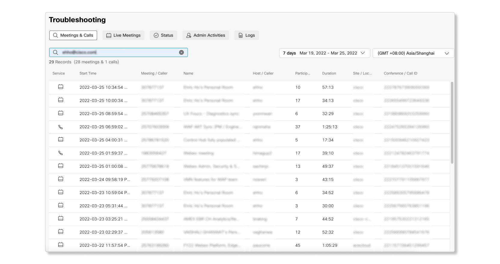 Search view example in Troubleshooting