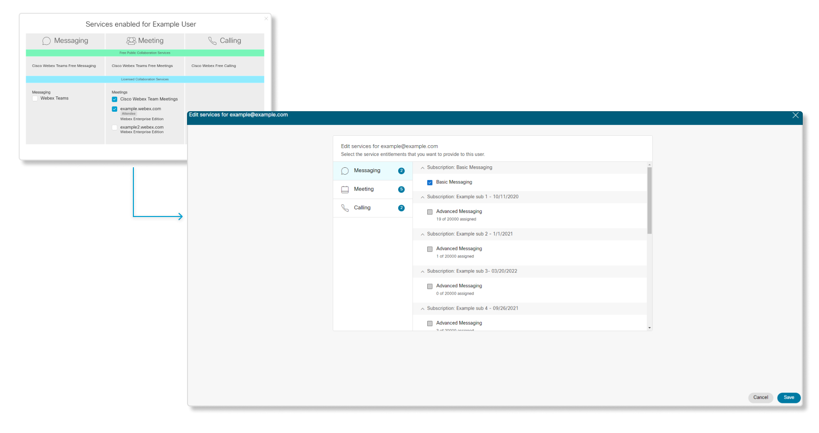 Se muestra el cambio de la pantalla de edición de licencias anterior para un usuario individual a la experiencia de usuario actualizada