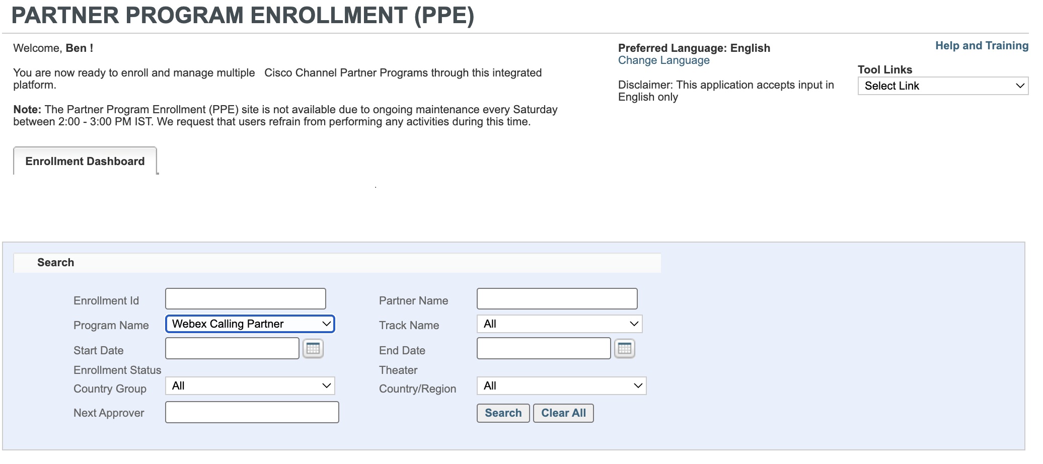 Partner enrollment dashboard