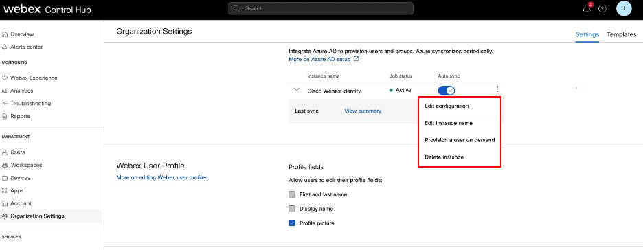 Image showing the option to delete an Azure AD instance