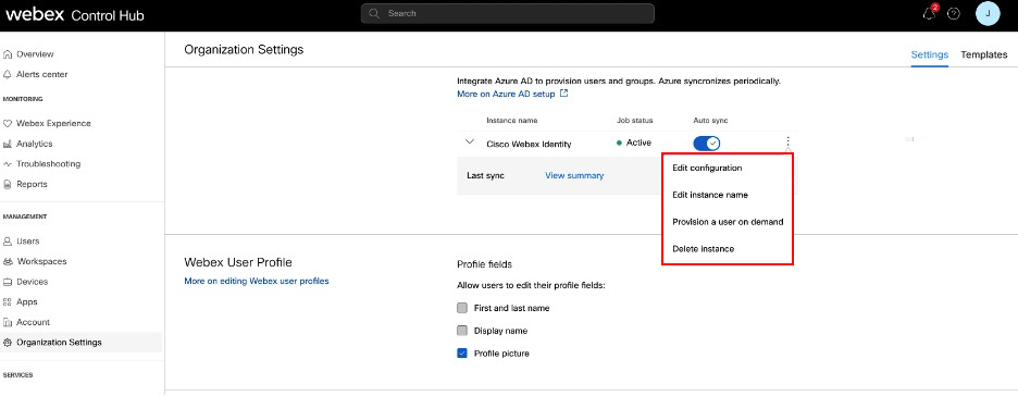 Azure ADインスタンスを削除するオプションを示す画像