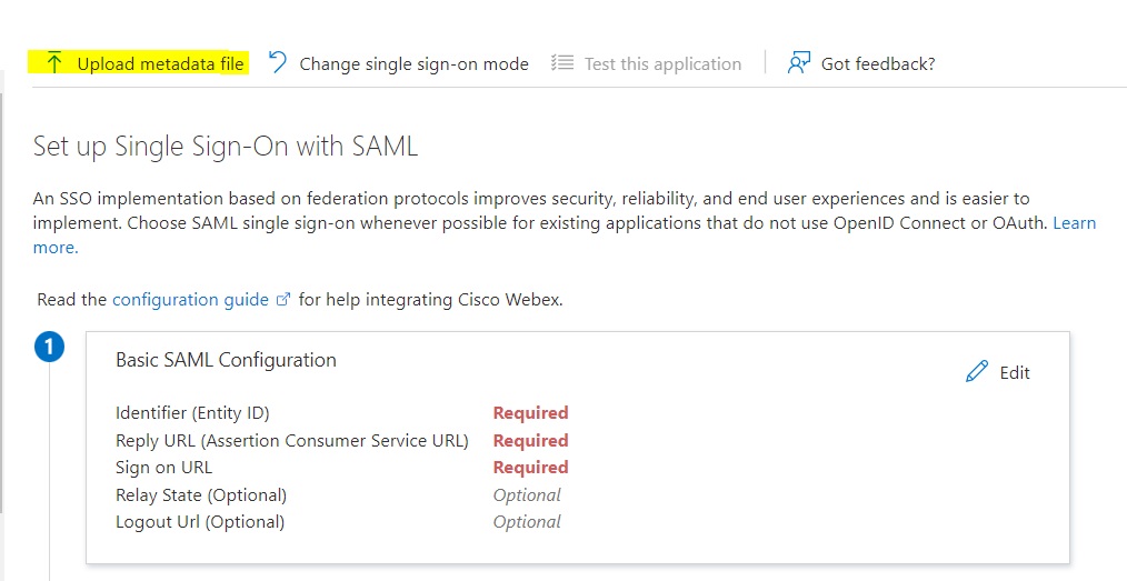 Importera metadatafil i Azure