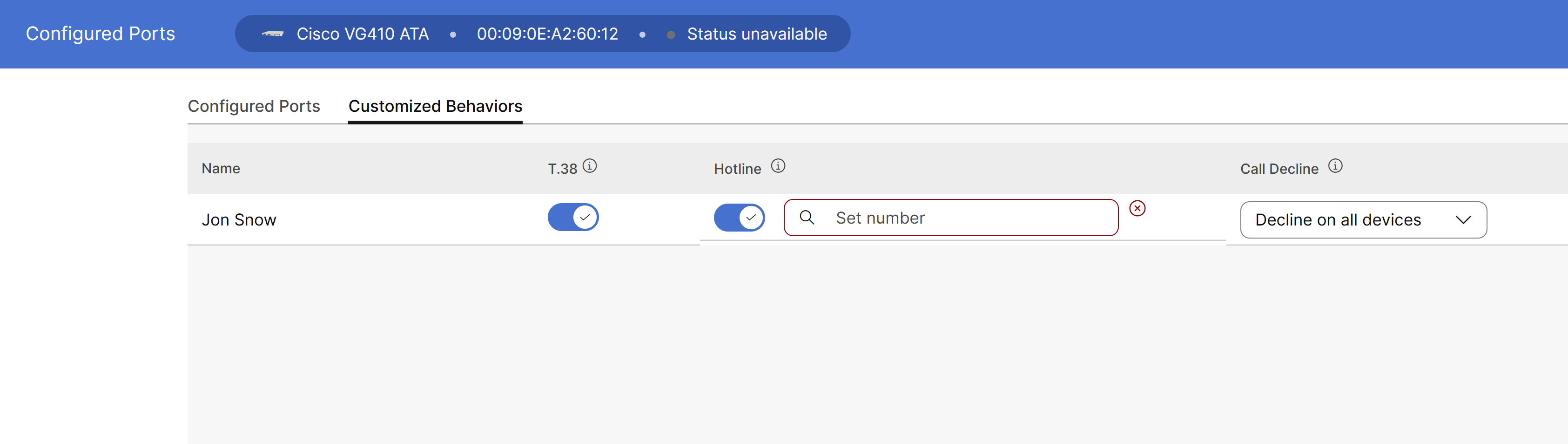 Enter the extension or phone number to dial in customized behavior screen