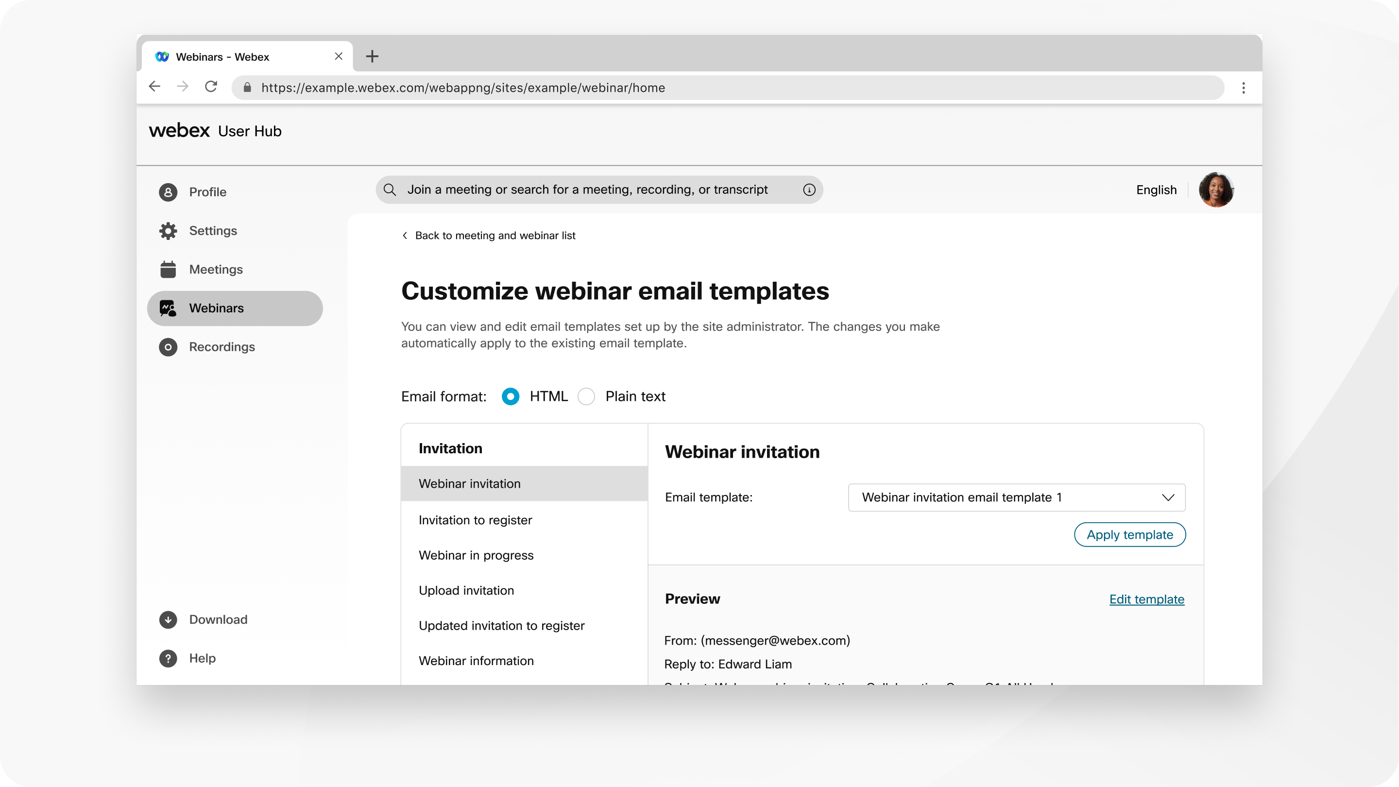 personalizzazione dei modelli e-mail del webinar