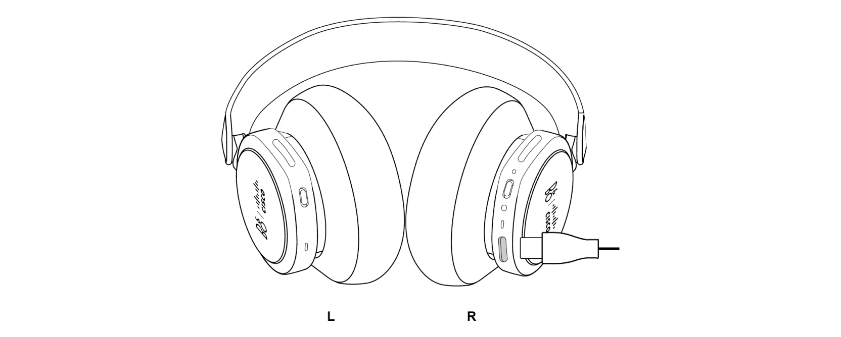 USB-C cable connecting to the USB-C port on the right ear cup