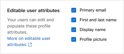 Profile fields: First and last name, Display name, and Profile picture, with corresponding check boxes.