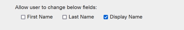 Az alábbi mezők módosításának engedélyezése a felhasználók számára a Keresztnév, Vezetéknév és Megjelenített név jelölőnégyzetekkel.