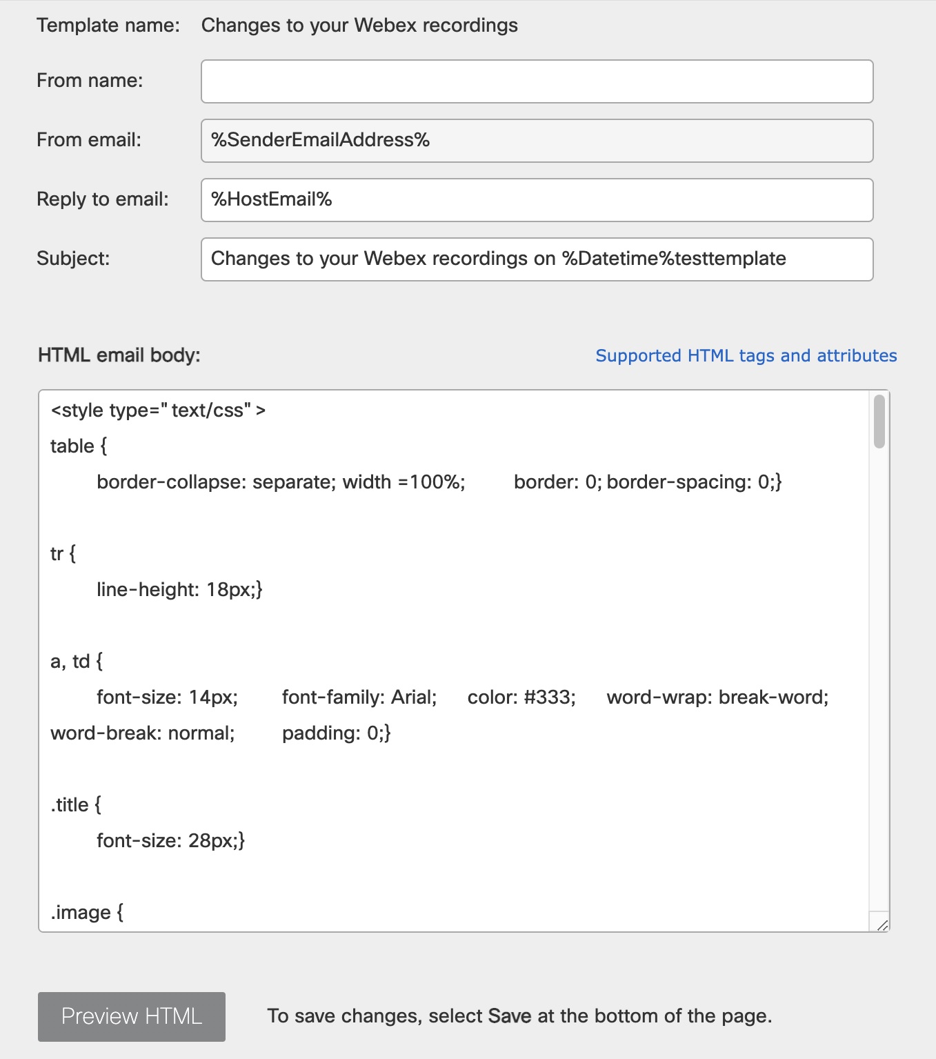 Változások a Webex felvételeken, e-mail sablonban.