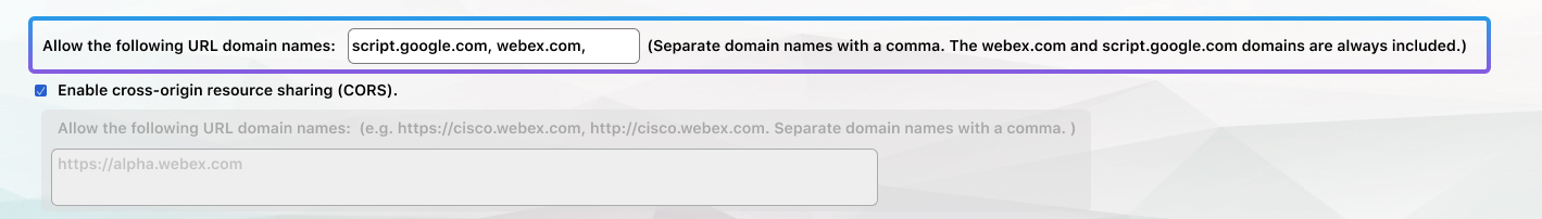 Allow the following URL domain names, text box.