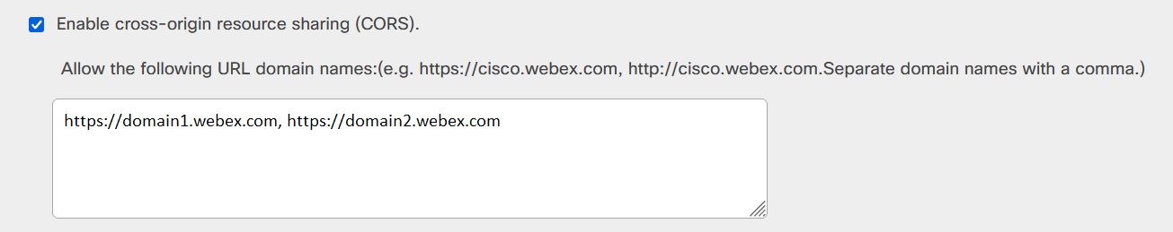 Enable cross-origin resource sharing (CORS) option, and the corresponding text box for listing the domains.