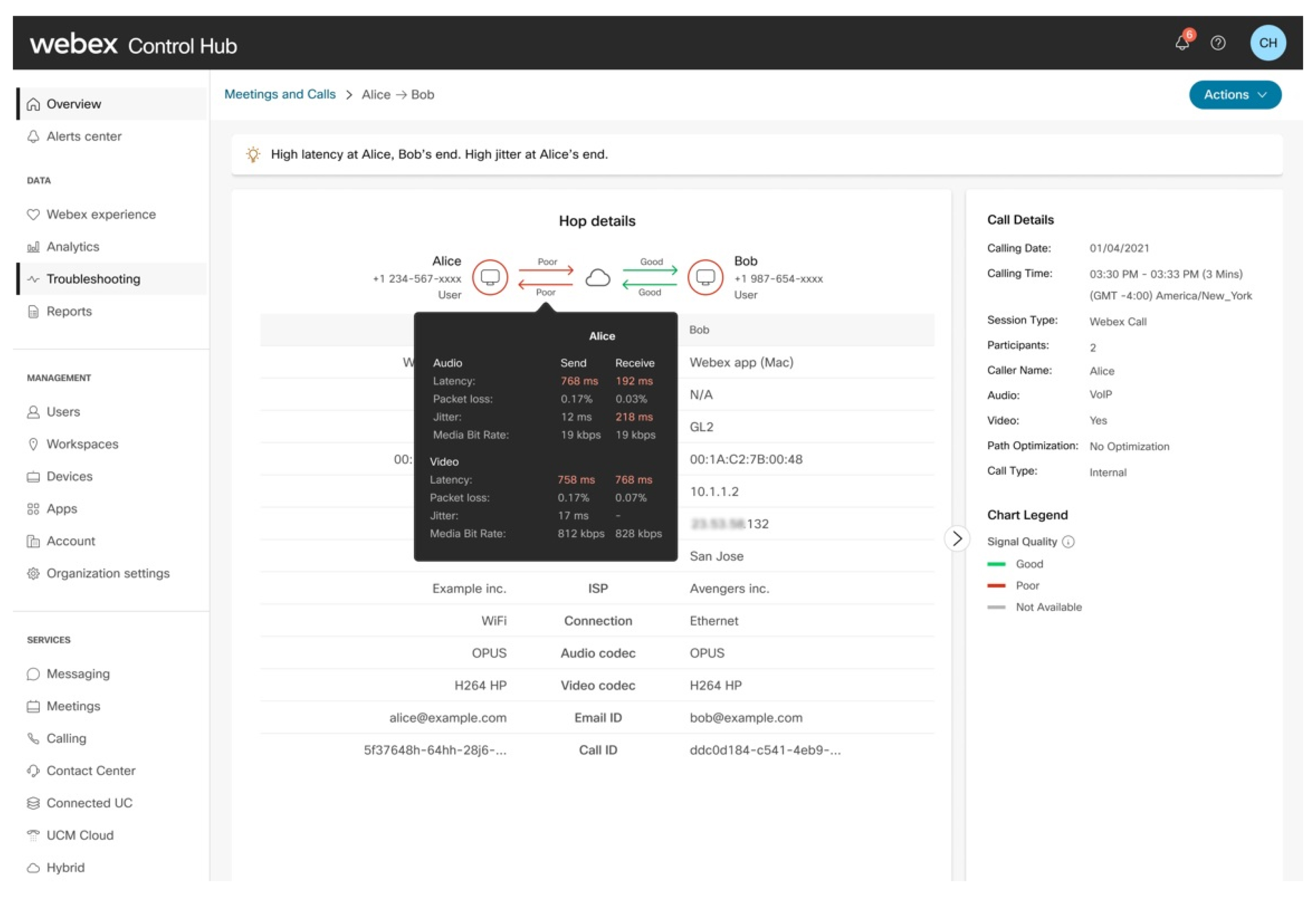 Устранение неполадок с качеством мультимедиа при Webex Calling в Control Hub