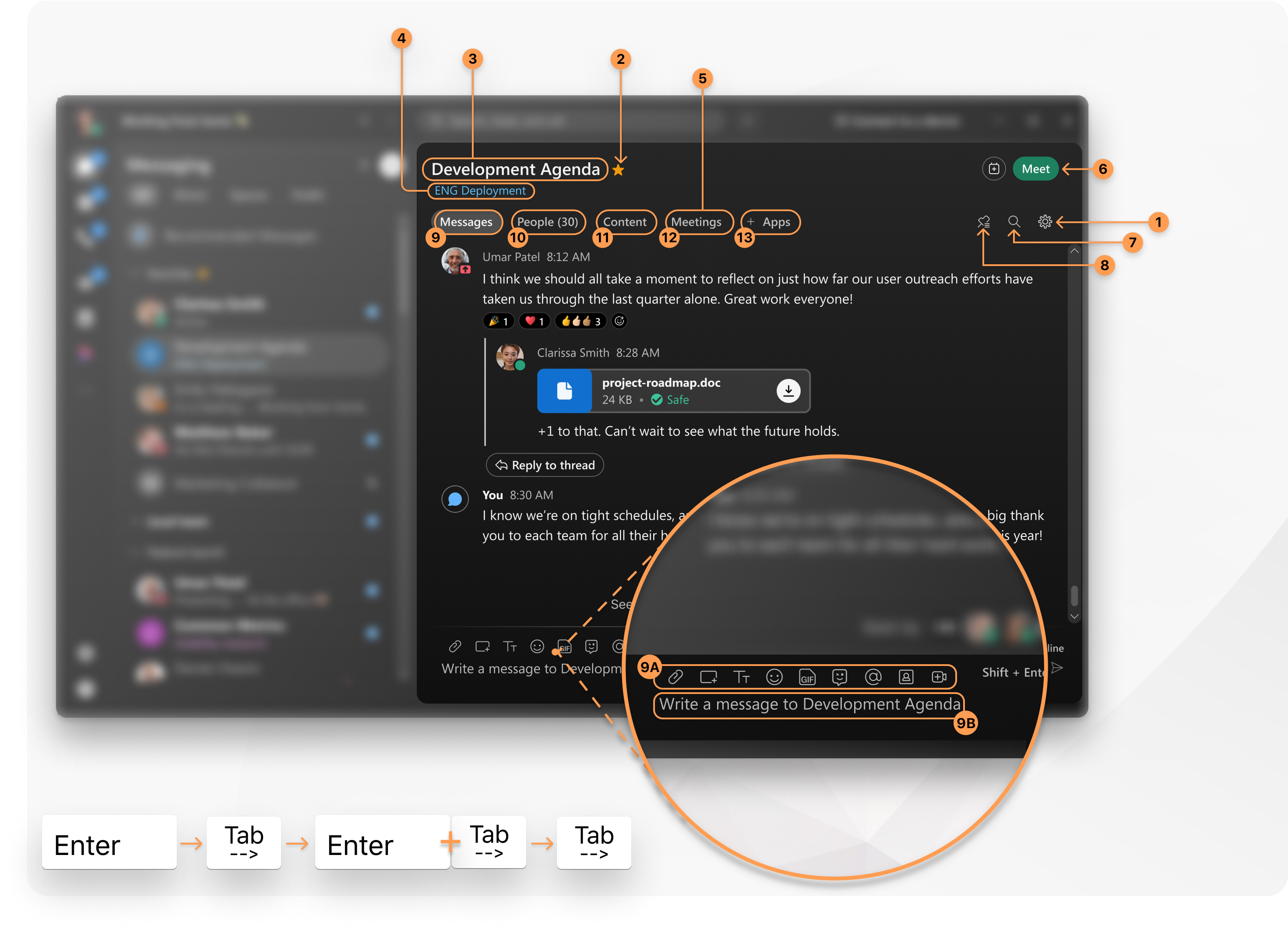 Raccourcis clavier du bureau pour la zone de messagerie de l' Webex App.