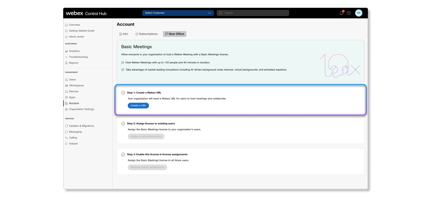 基本ミーティング用に新しいWebex Meetings URLを作成する