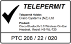 ニュージーランド Telepermit への適合ロゴ