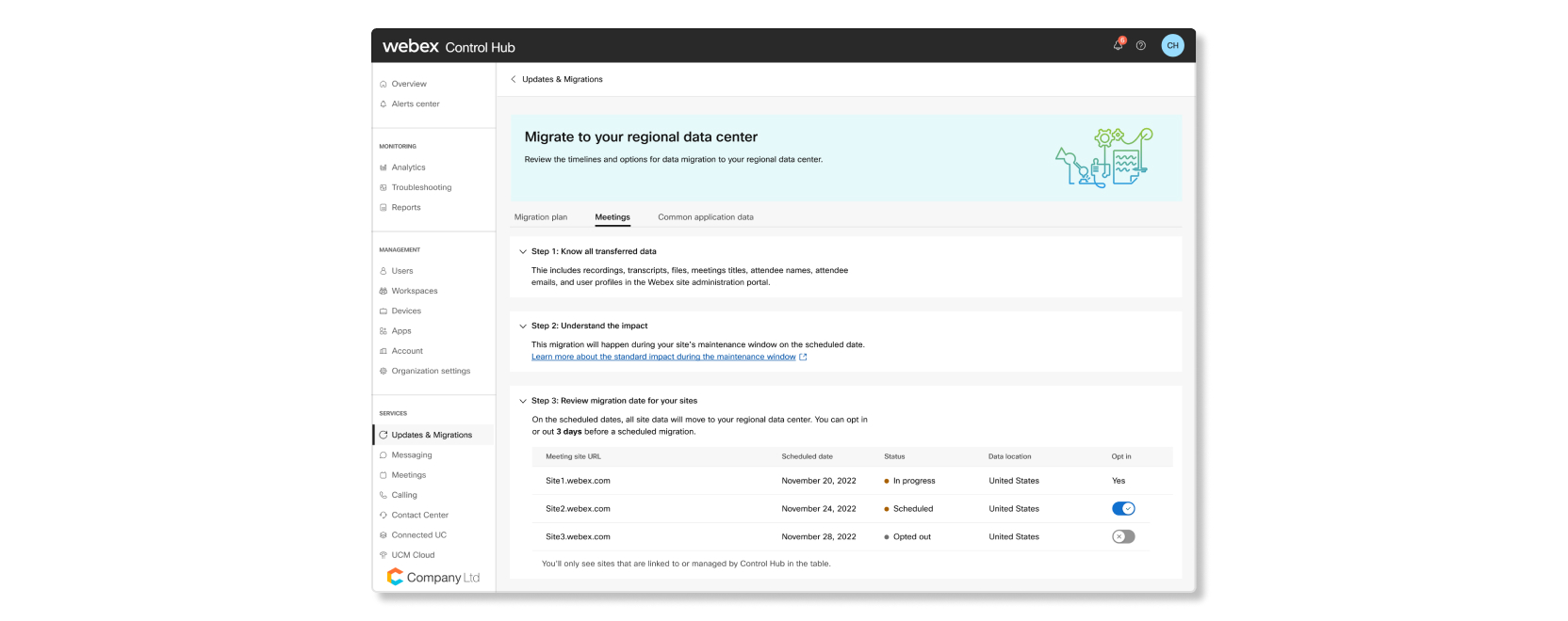 Migrate data center section in Control Hub