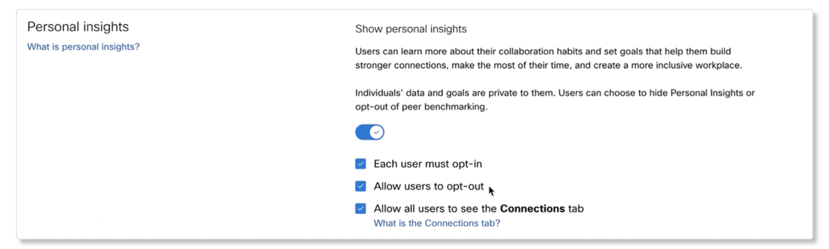 Personal insights controls in Control Hub